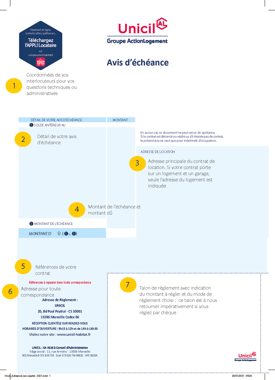 Unicil Avis d'échéance